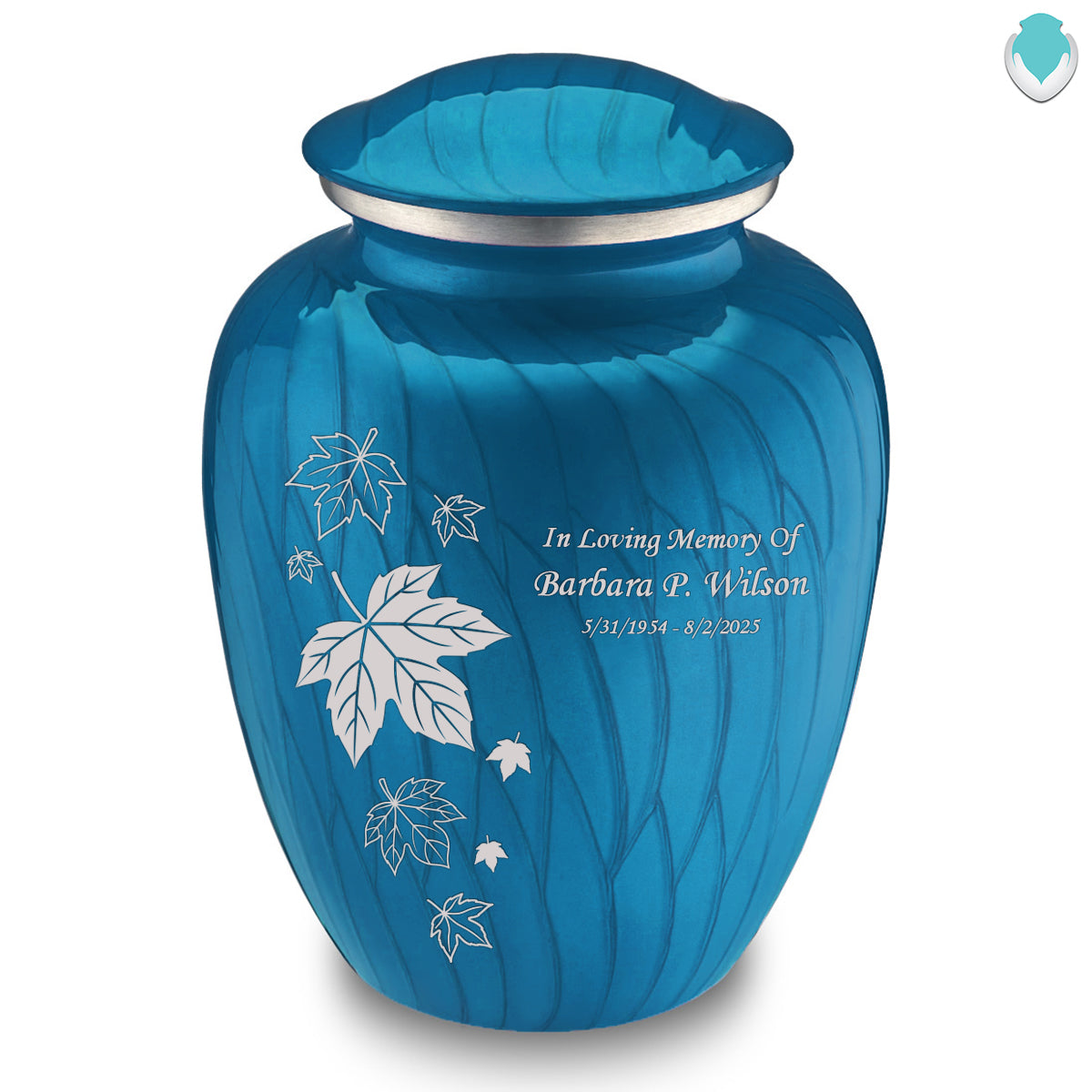 Adult Embrace Pearl Racing Blue Falling Leaves Cremation Urn
