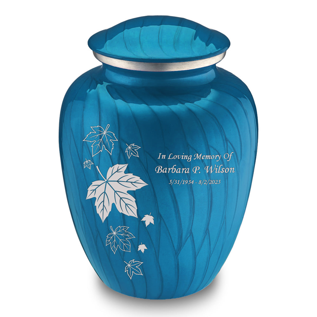 Adult Embrace Pearl Racing Blue Falling Leaves Cremation Urn