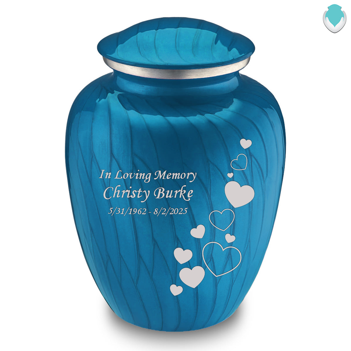 Adult Embrace Pearl Racing Blue Floating Heart Cremation Urn