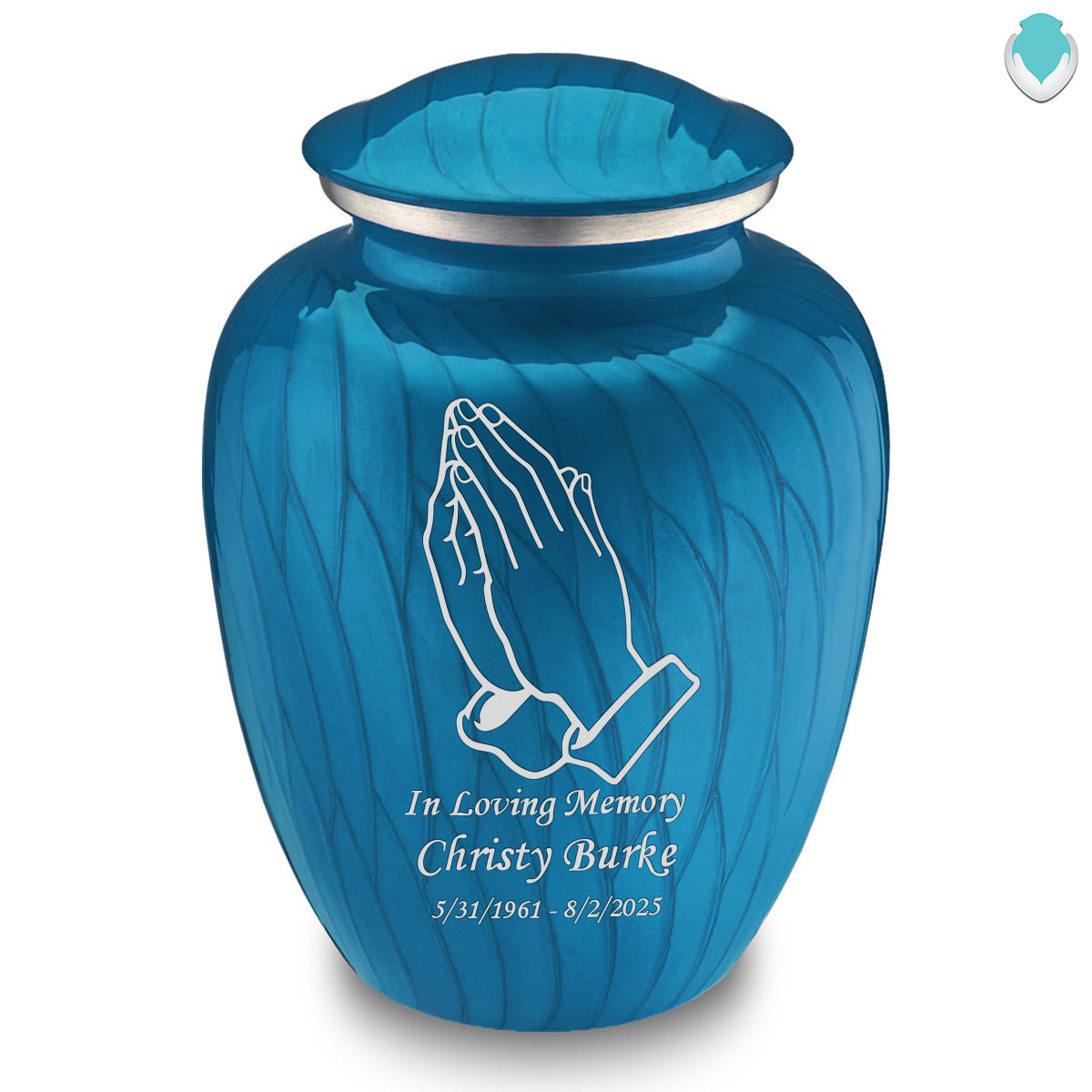 Adult Embrace Pearl Racing Blue Praying Hands Cremation Urn