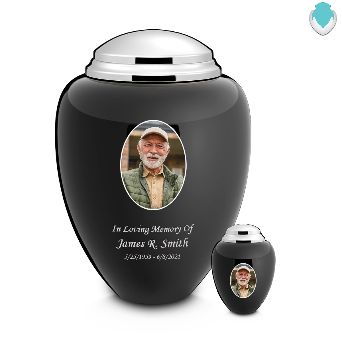 Keepsake Tribute Black & Shiny Portrait Cremation Urn