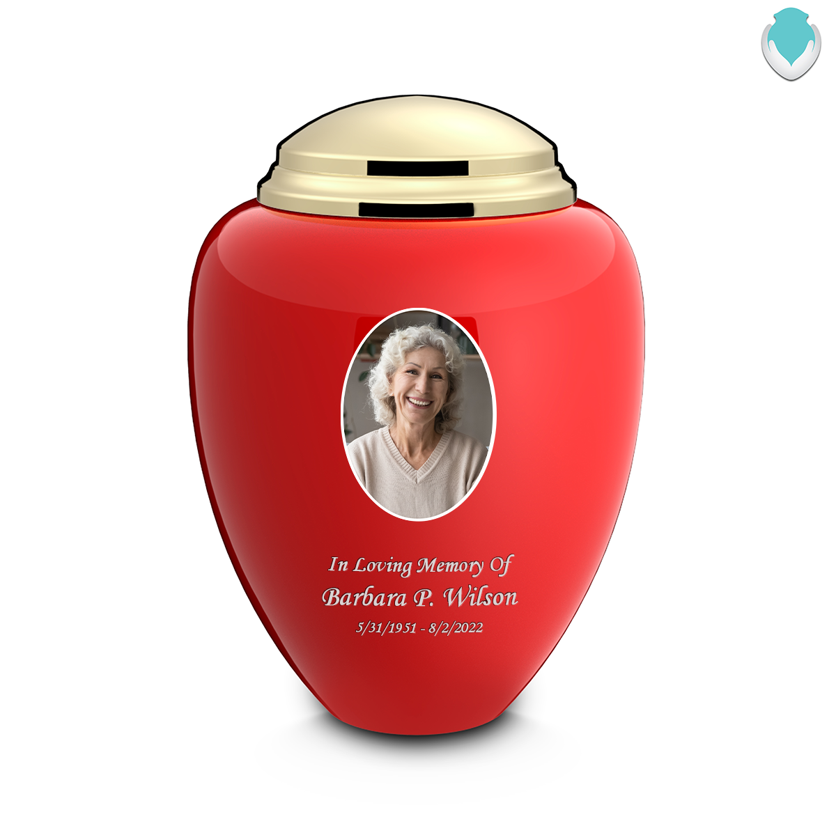 Adult Tribute Red & Shiny Brass Portrait Cremation Urn