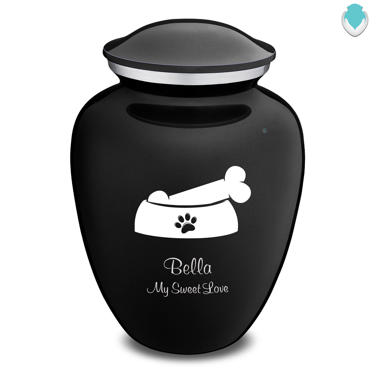 Large Embrace Black Pet Dog Bone Cremation Urn