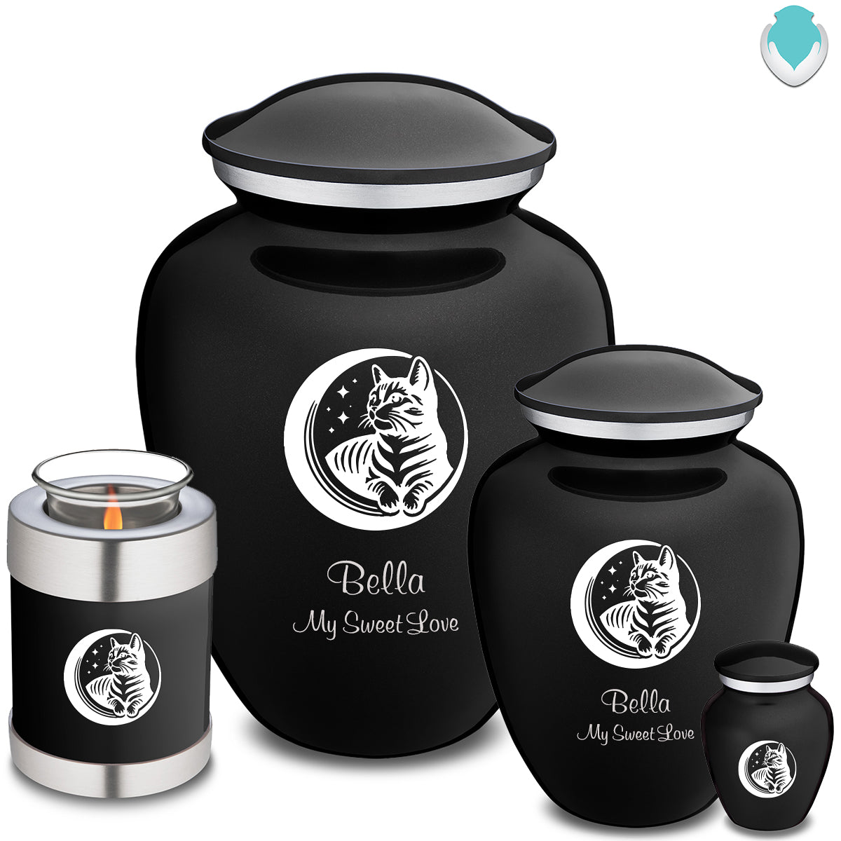 Large Embrace Black Pet Cute Cat Cremation Urn