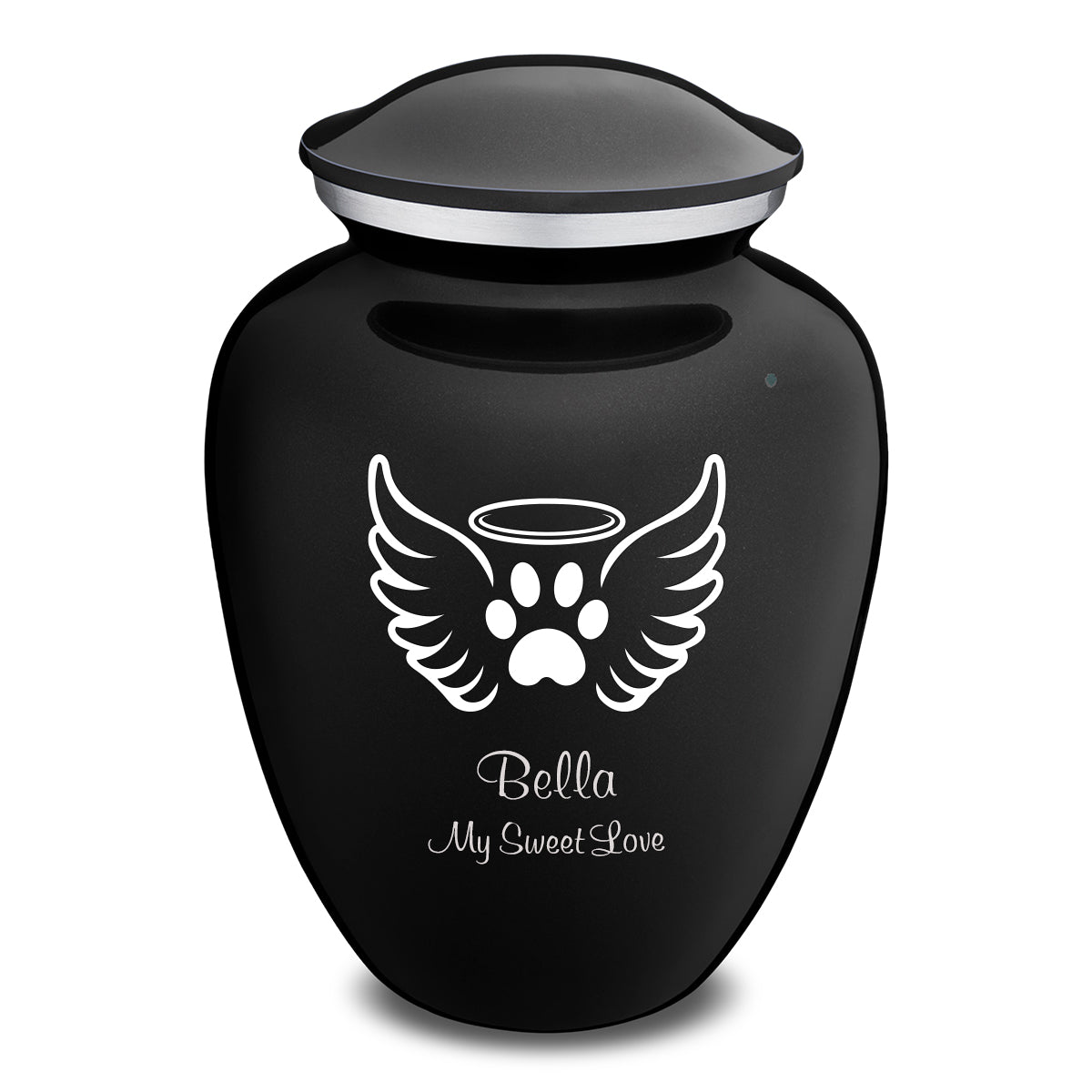Large Embrace Black Pet Angel Wings Cremation Urn