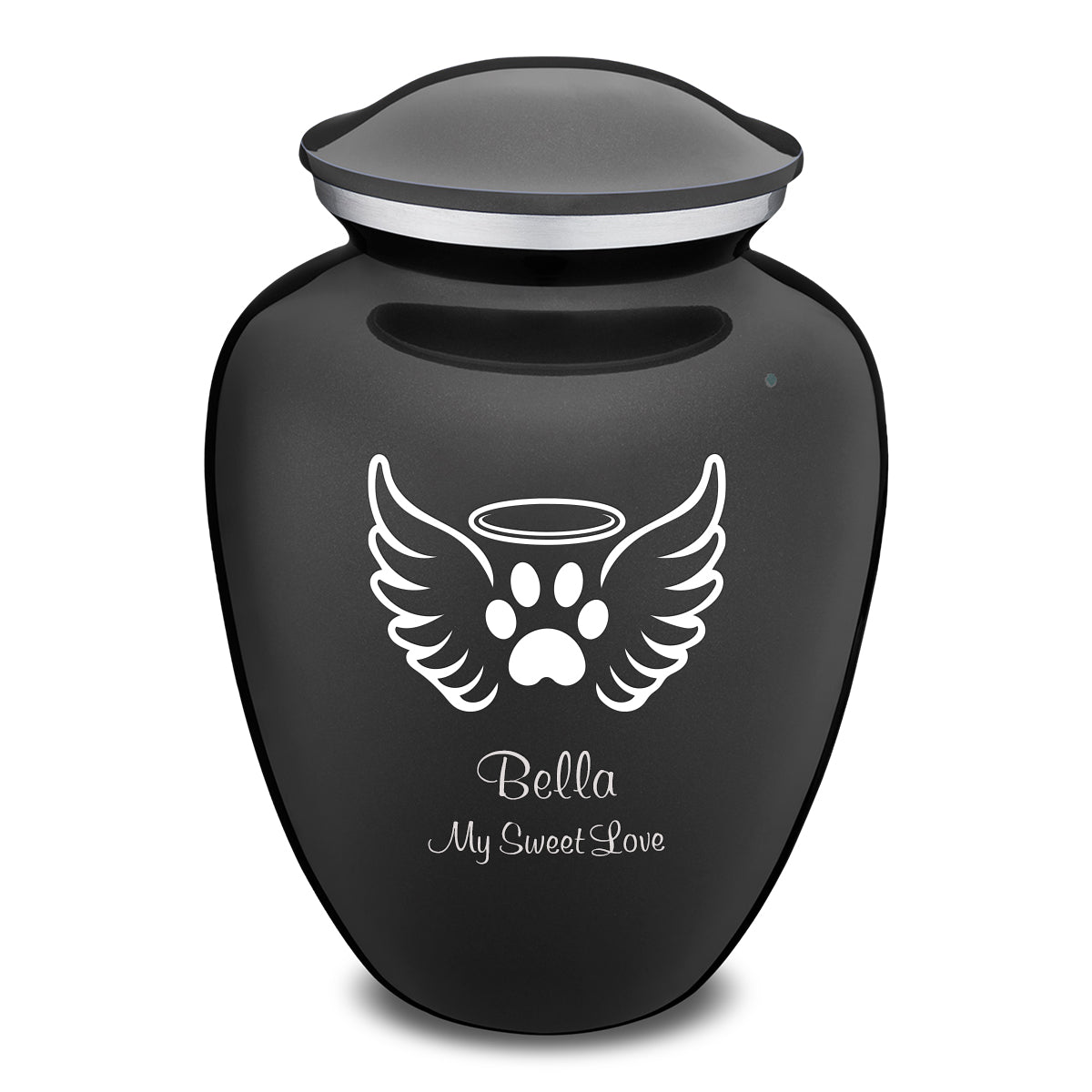 Large Embrace Charcoal Black Pet Angel Wings Cremation Urn