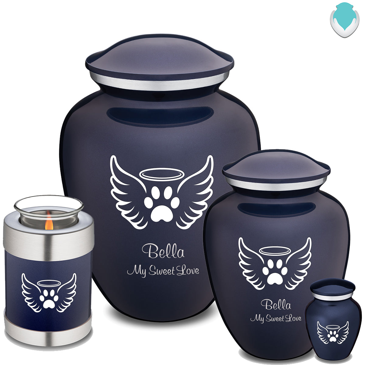 Keepsake Embrace Cobalt Blue Pet Angel Wings Cremation Urn