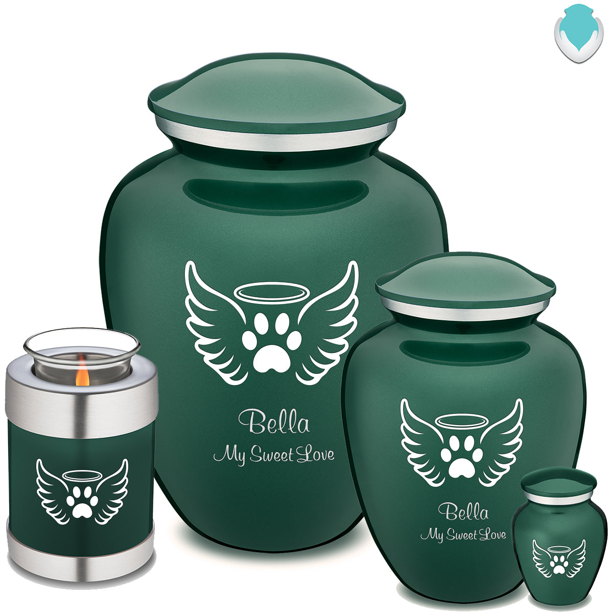 Keepsake Embrace Green Pet Angel Wings Cremation Urn