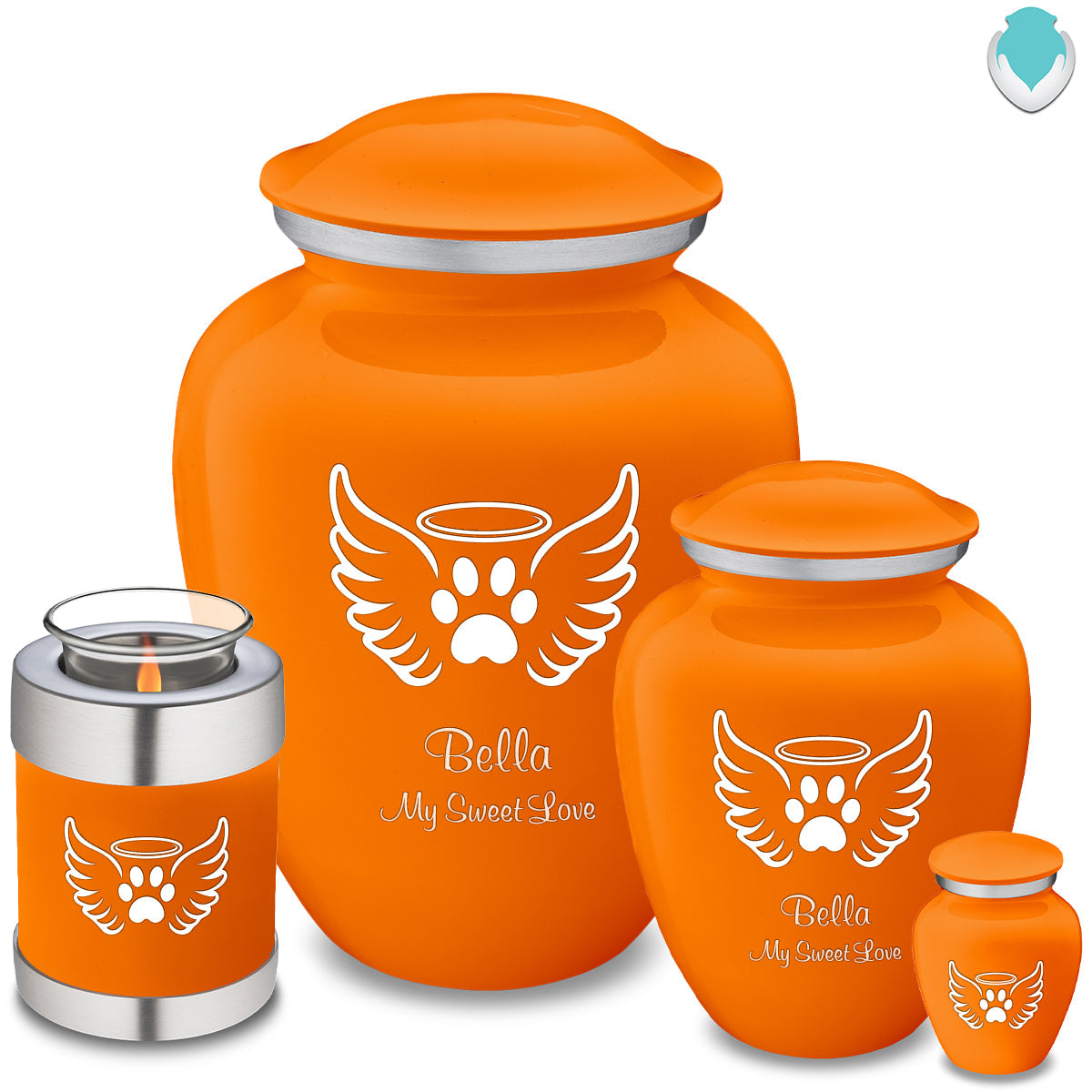 Large Embrace Burnt Orange Pet Angel Wings Cremation Urn