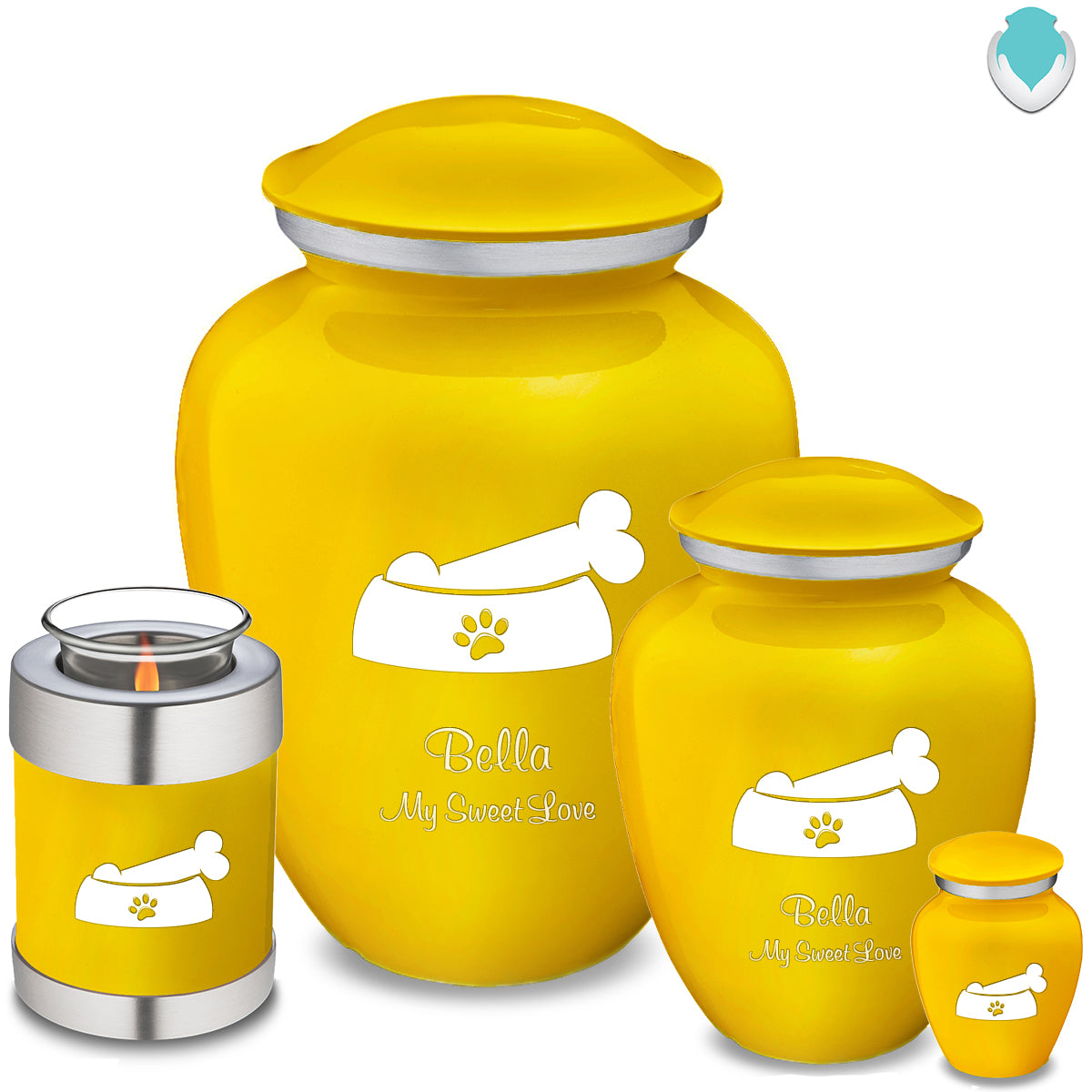 Keepsake Embrace Yellow Pet Dog Bone Cremation Urn