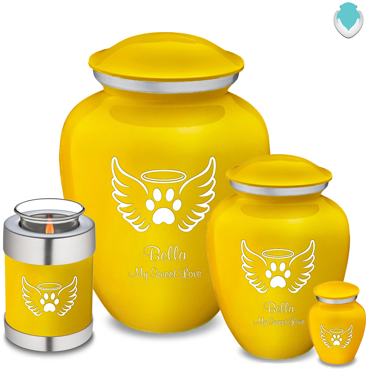 Candle Holder Embrace Yellow Pet Angel Wings Cremation Urn