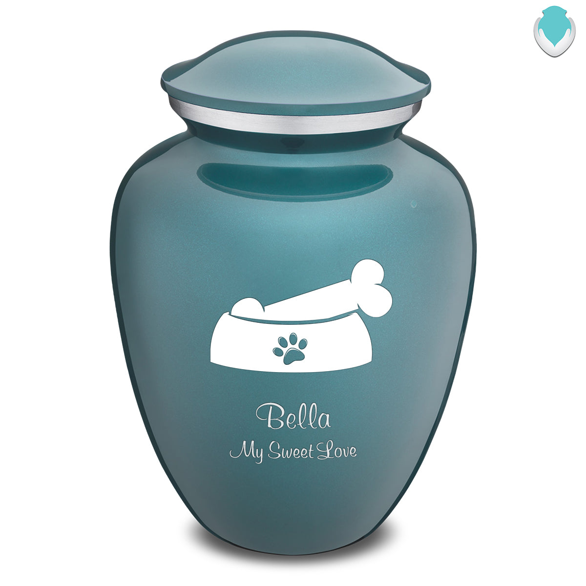Large Embrace Teal Pet Dog Bone Cremation Urn