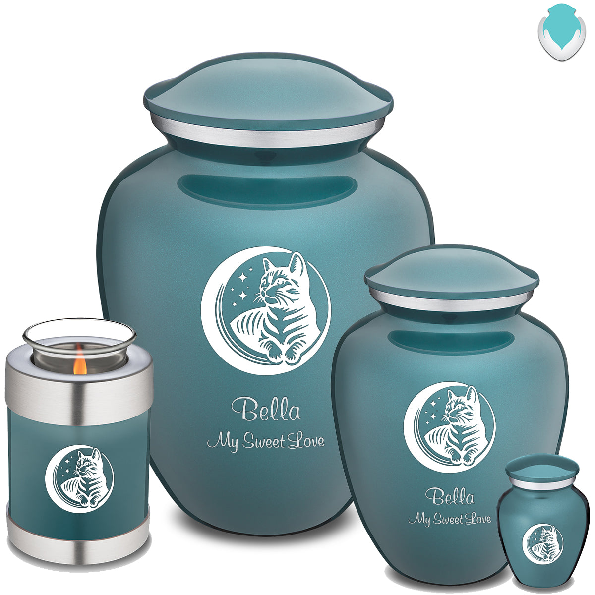 Candle Holder Embrace Teal Pet Cute Cat Cremation Urn