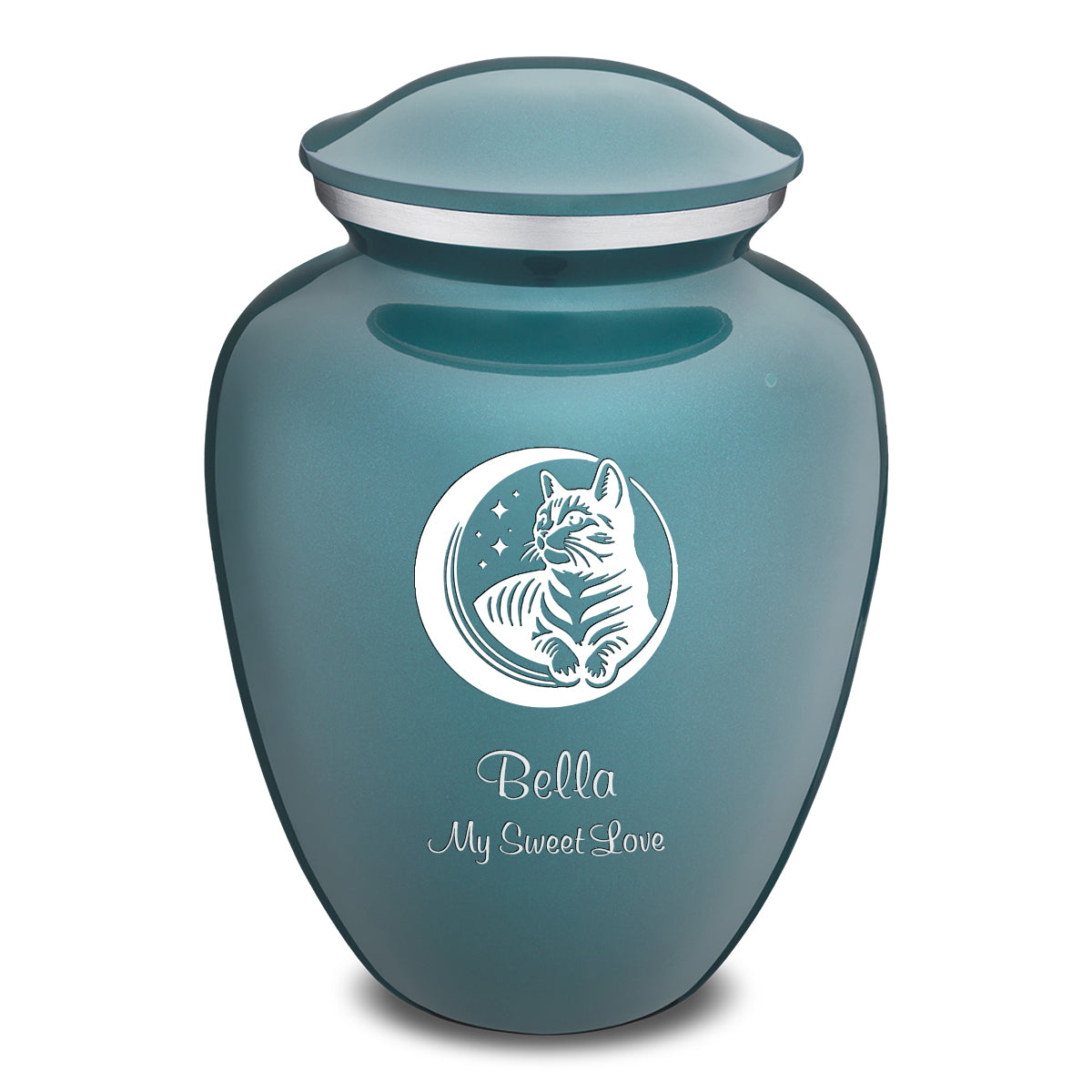 Large Embrace Teal Pet Cute Cat Cremation Urn