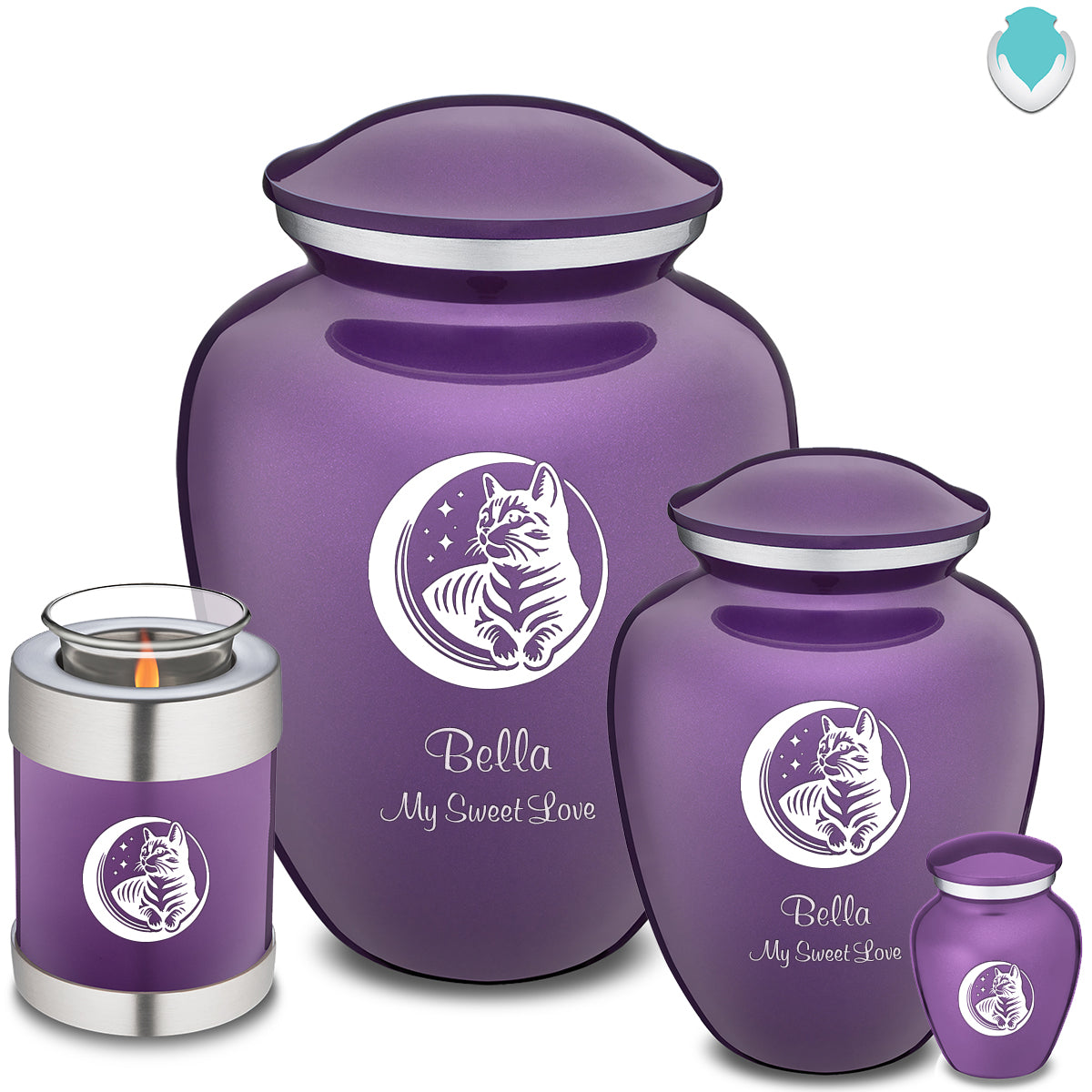 Candle Holder Embrace Purple Pet Cute Cat Cremation Urn
