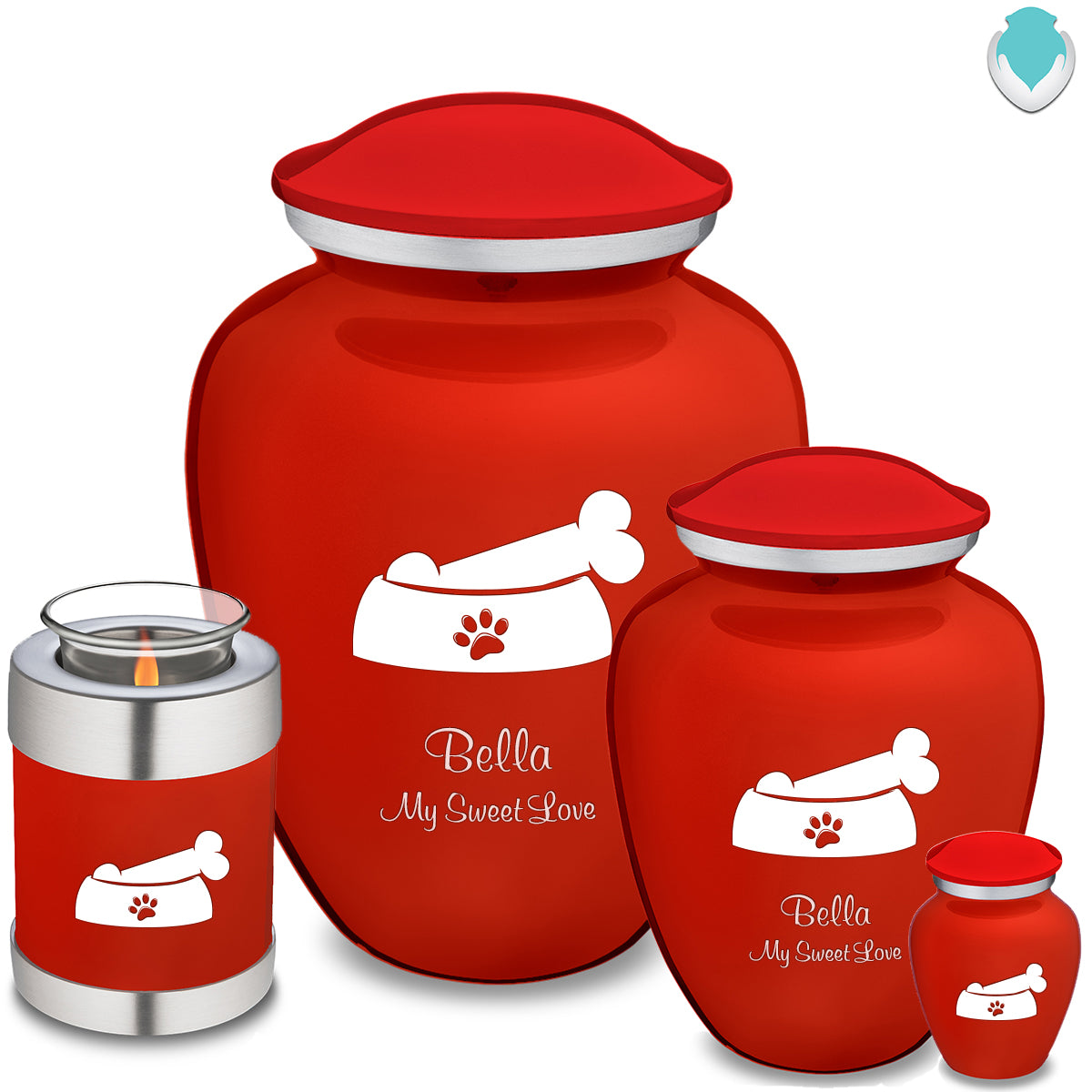 Keepsake Embrace Bright Red Pet Dog Bone Cremation Urn