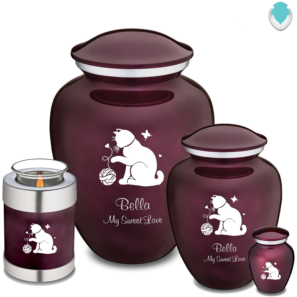 Medium Embrace Cherry Purple Pet Fun Cat Cremation Urn