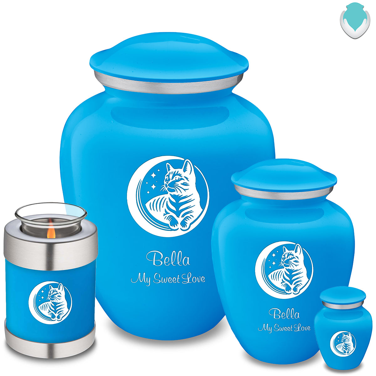 Large Embrace Racing Blue Pet Cute Cat Cremation Urn