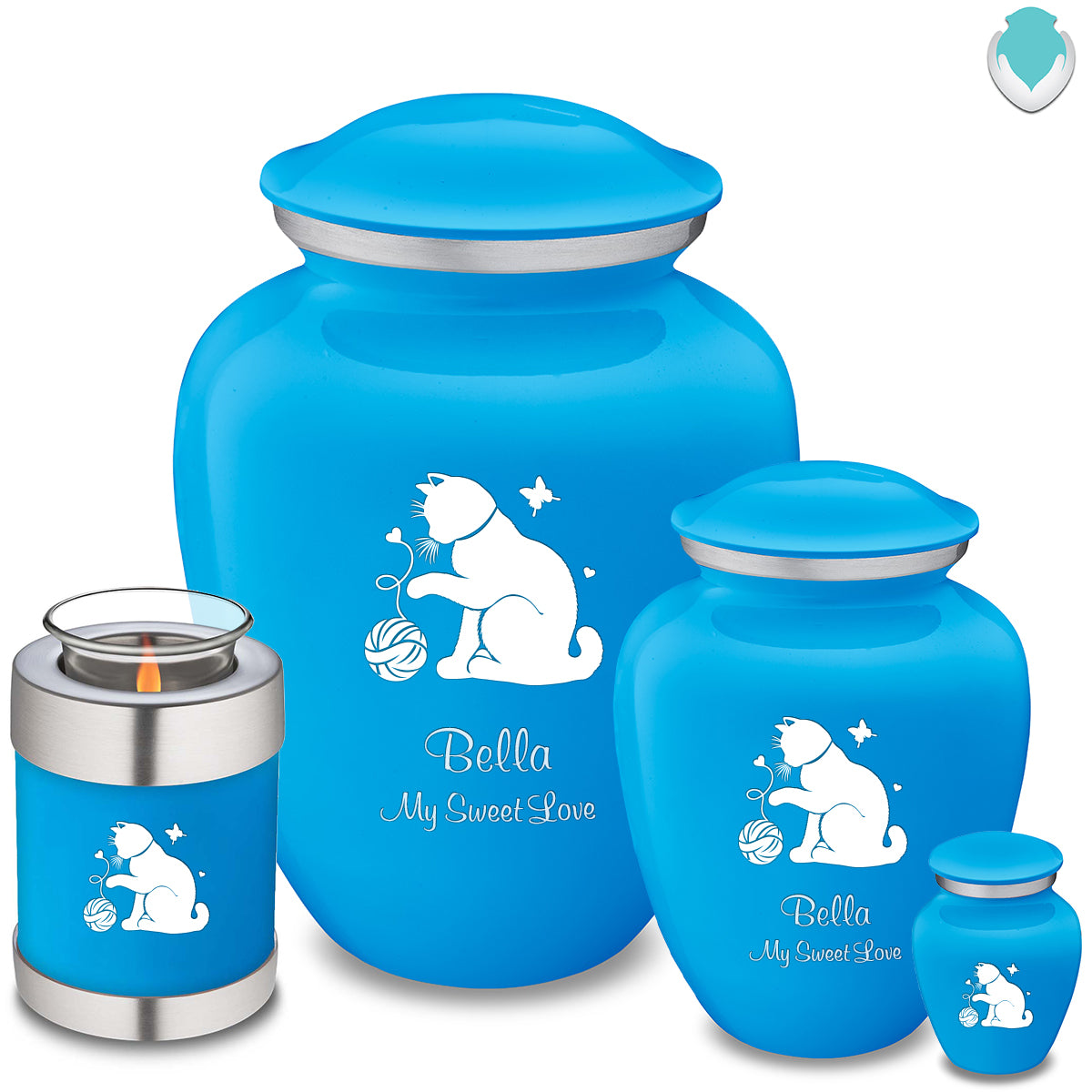 Large Embrace Racing Blue Pet Fun Cat Cremation Urn