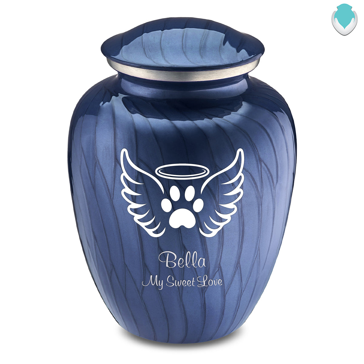 Large Embrace Pearl Cobalt Blue Pet Angel Wings Cremation Urn