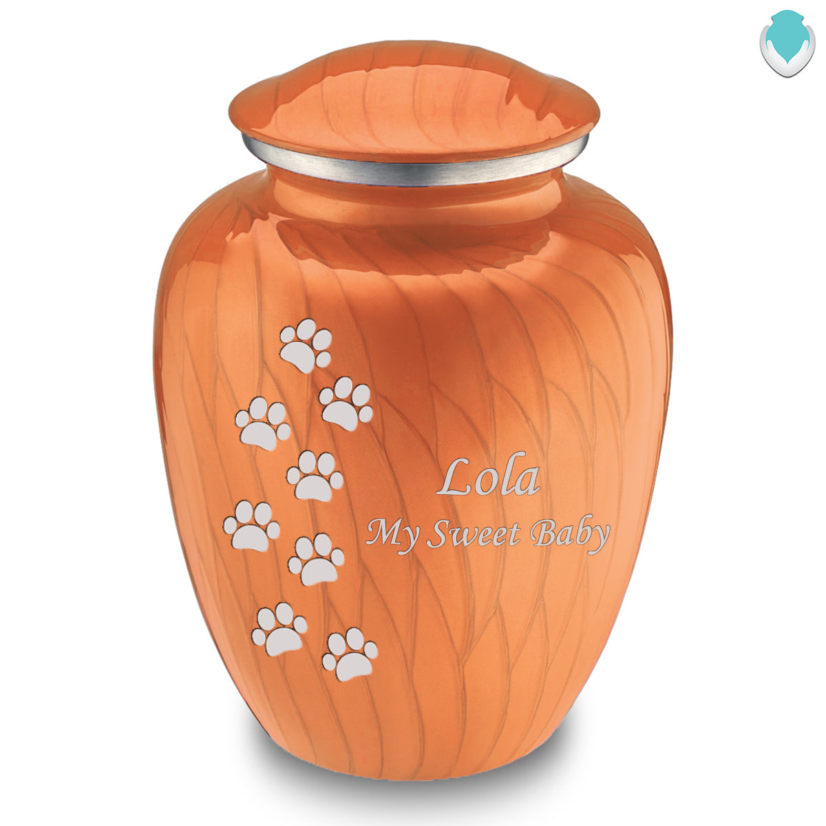 Large Embrace Pearl Orange Walking Paws Pet Cremation Urn