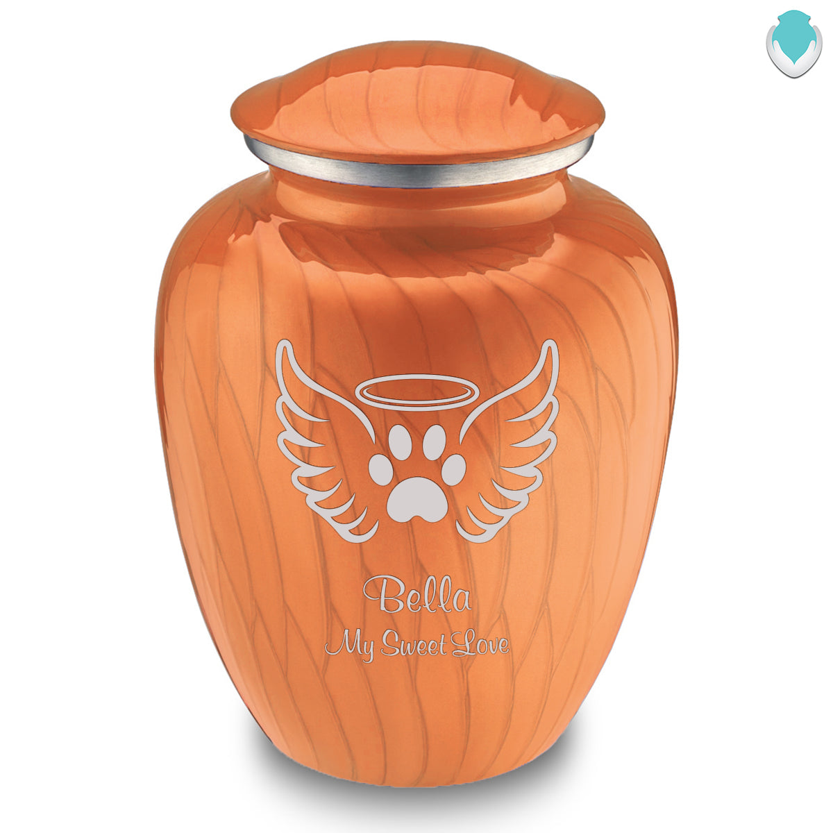 Large Embrace Pearl Orange Pet Angel Wings Cremation Urn