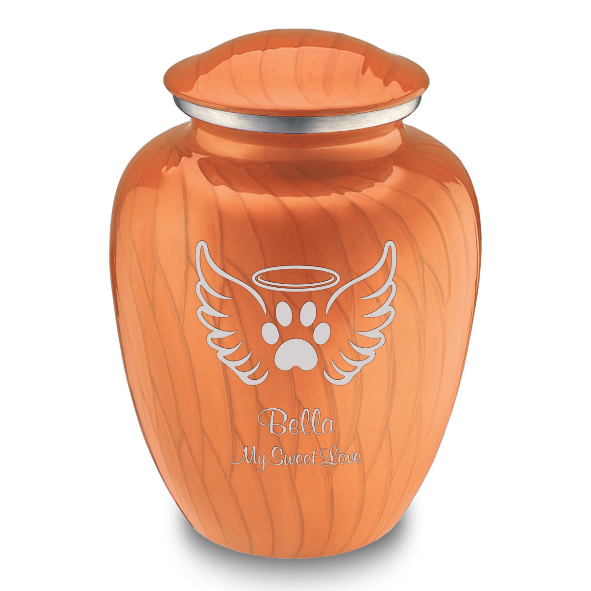Large Embrace Pearl Orange Pet Angel Wings Cremation Urn