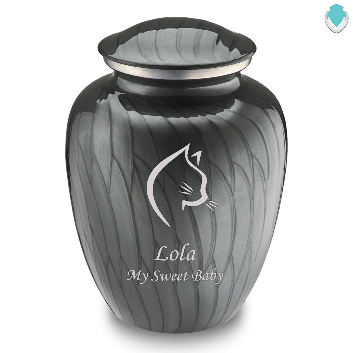 Large Embrace Pearl Silver Cat Pet Cremation Urn