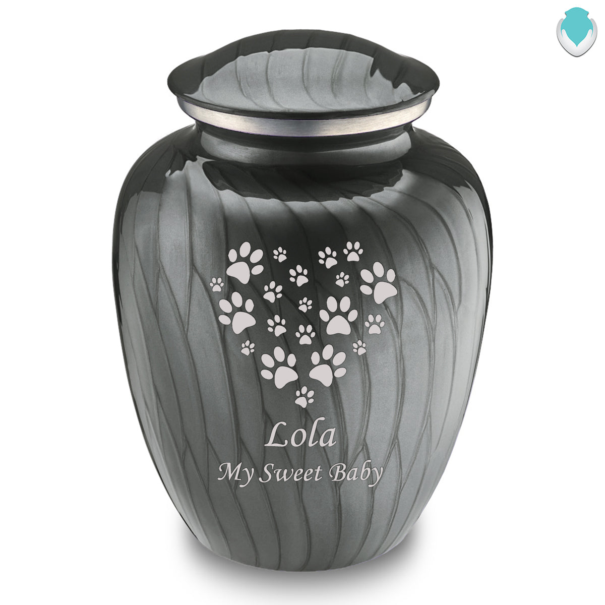 Large Embrace Pearl Silver Heart Paws Pet Cremation Urn