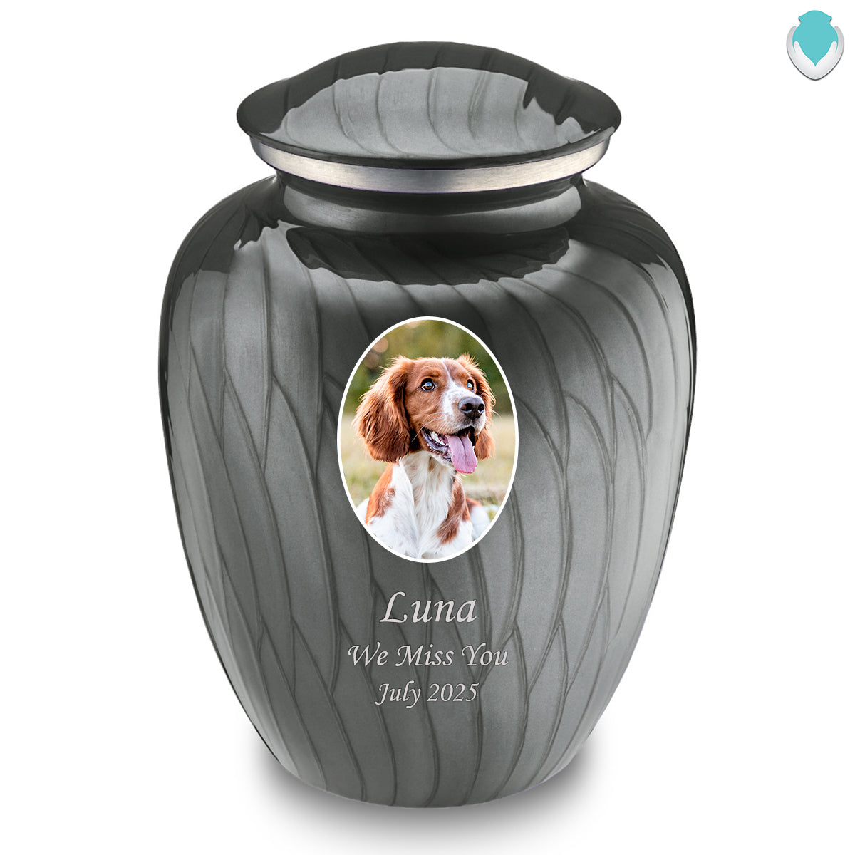 Adult Pet Embrace Pearl Silver Portrait Cremation Urn