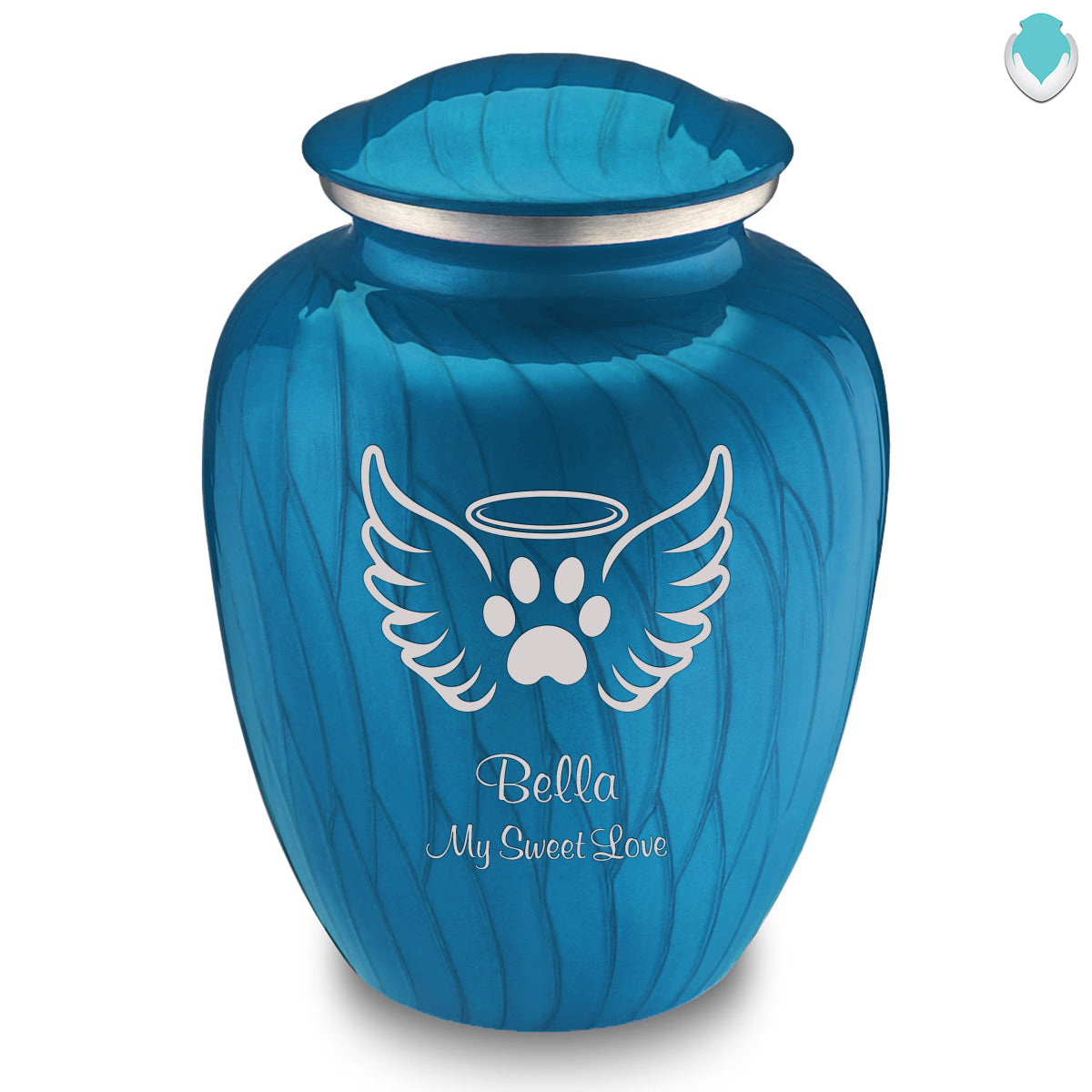 Large Embrace Pearl Racing Blue Pet Angel Wings Cremation Urn