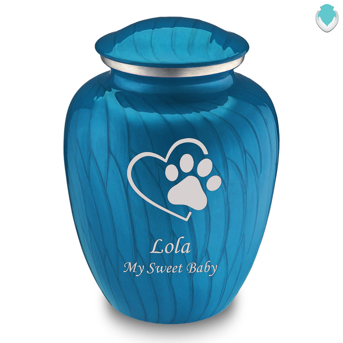Large Embrace Pearl Racing Blue Single Paw Heart Pet Cremation Urn