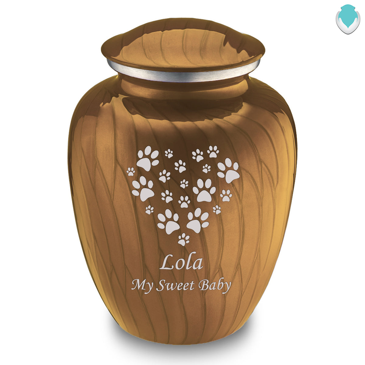 Large Embrace Pearl Gold Heart Paws Pet Cremation Urn