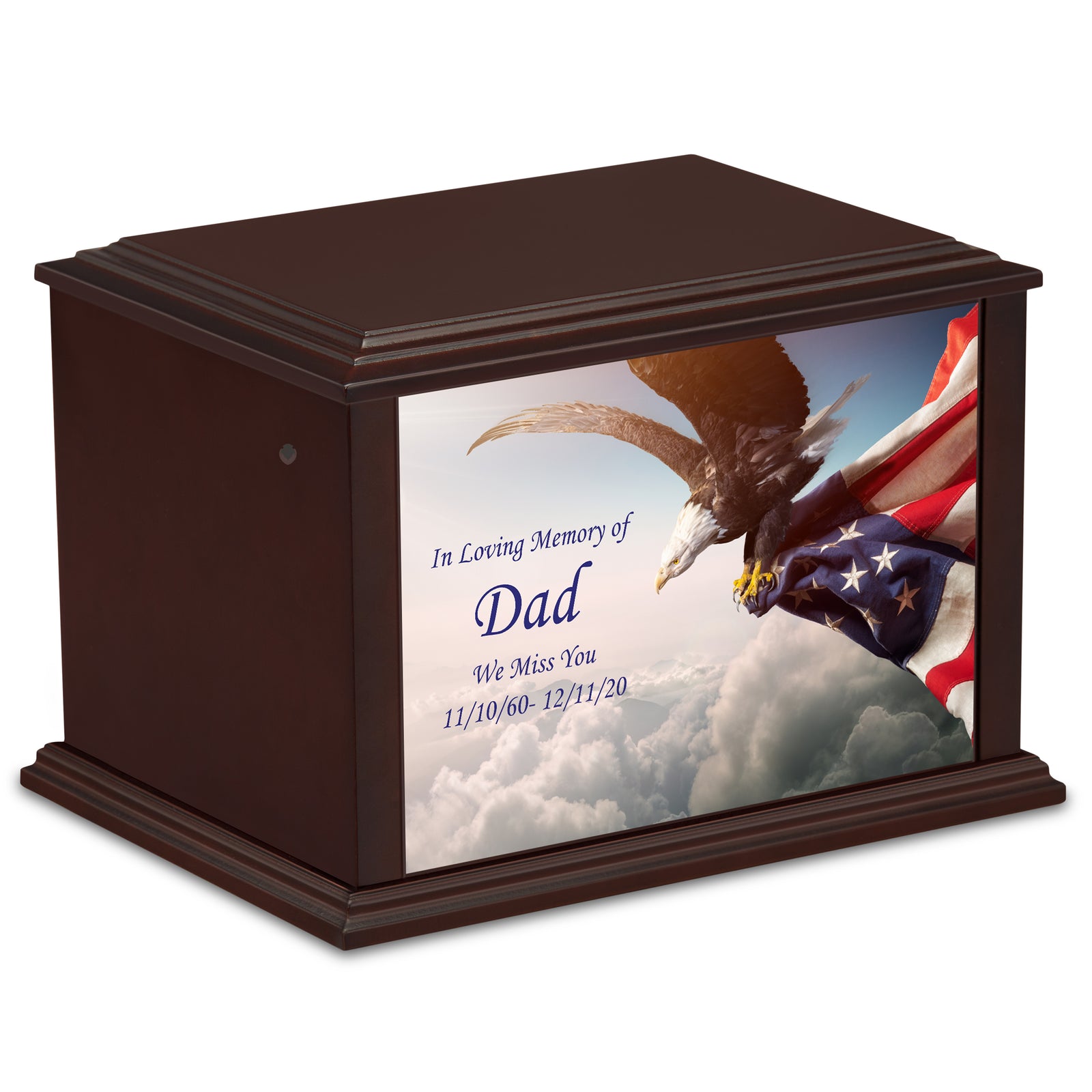 Custom Printed Heritage Everlasting Expressions American Eagle Wood Cremation Urn