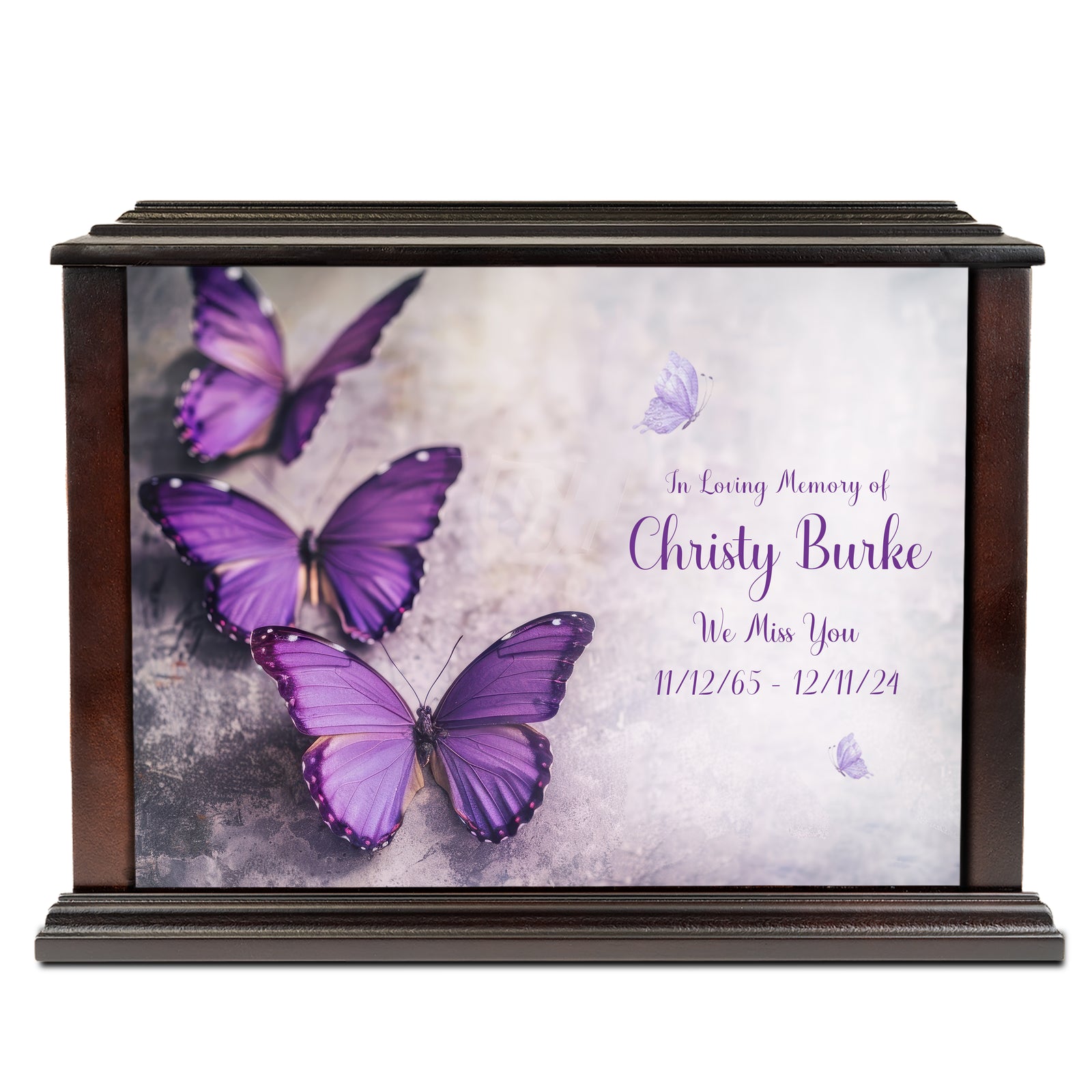 Custom Printed Heritage Everlasting Expressions Butterflies Wood Box Cremation Urn