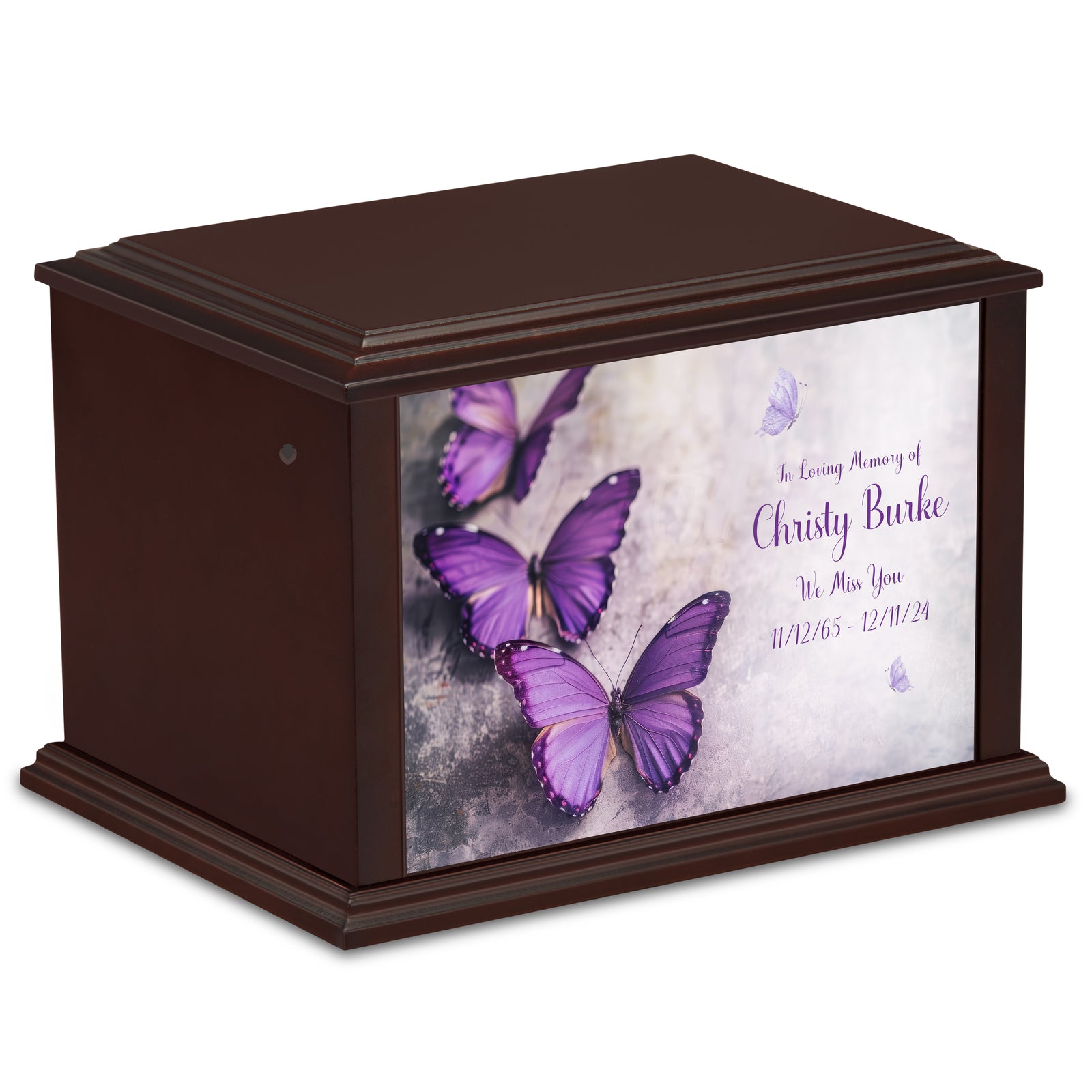 Custom Printed Heritage Everlasting Expressions Butterflies Wood Box Cremation Urn