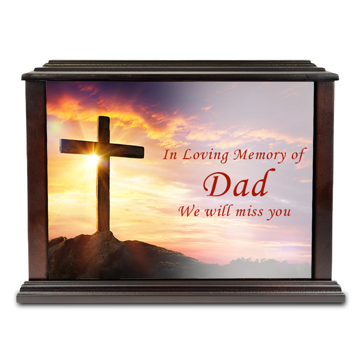 Custom Printed Heritage Everlasting Expressions Cross Wood Box Cremation Urn