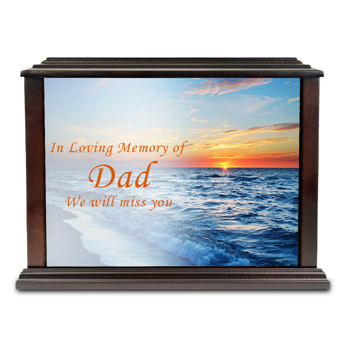 Custom Printed Heritage Everlasting Expressions Ocean Sunset Wood Box Cremation Urn