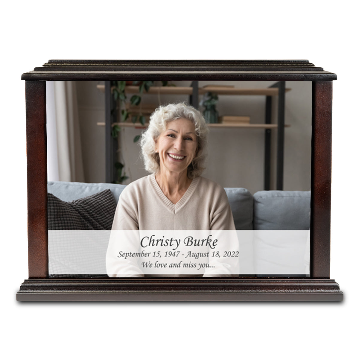 Custom Printed Heritage Everlasting Expressions Portrait Wood Box Cremation Urn