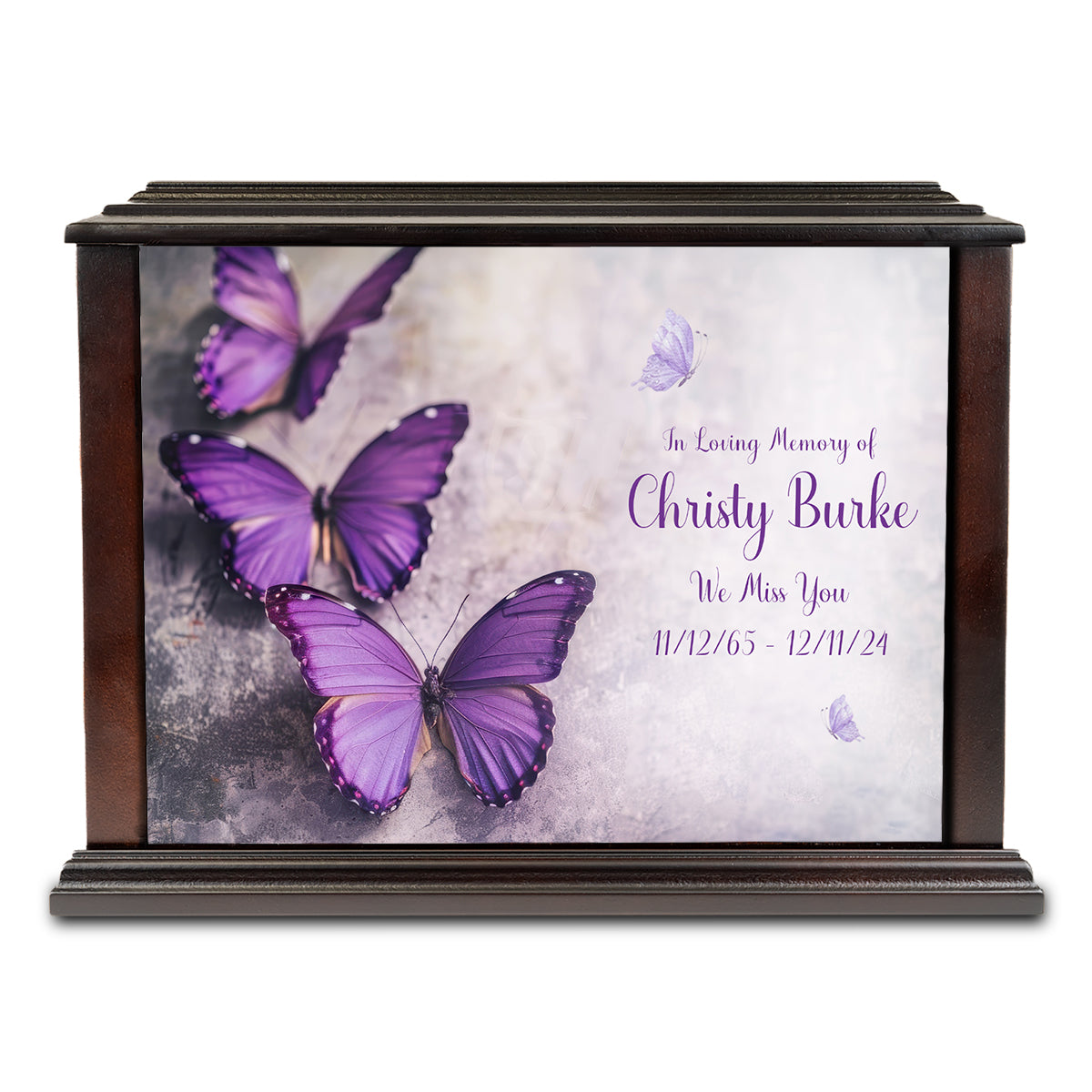 Custom Printed Heritage Everlasting Expressions Butterflies Wood Box Cremation Urn
