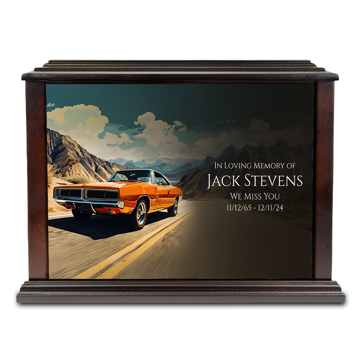 Custom Printed Heritage Everlasting Expressions Classic Car Wood Cremation Urn