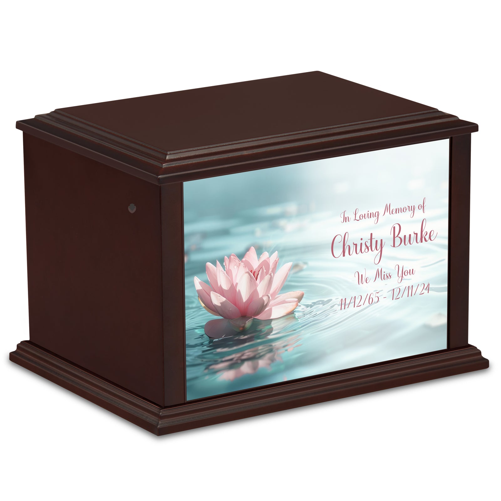Custom Printed Heritage Everlasting Expressions Lotus Flower Wood Box Cremation Urn