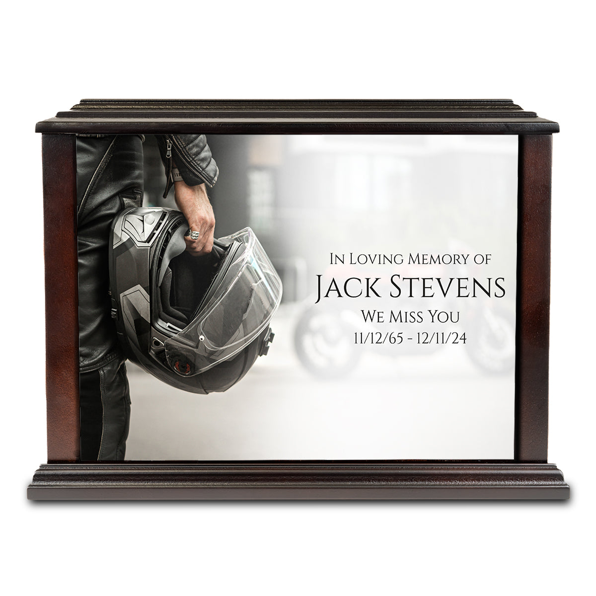 Custom Printed Heritage Everlasting Expressions Motorcycle Helmet Wood Box Cremation Urn