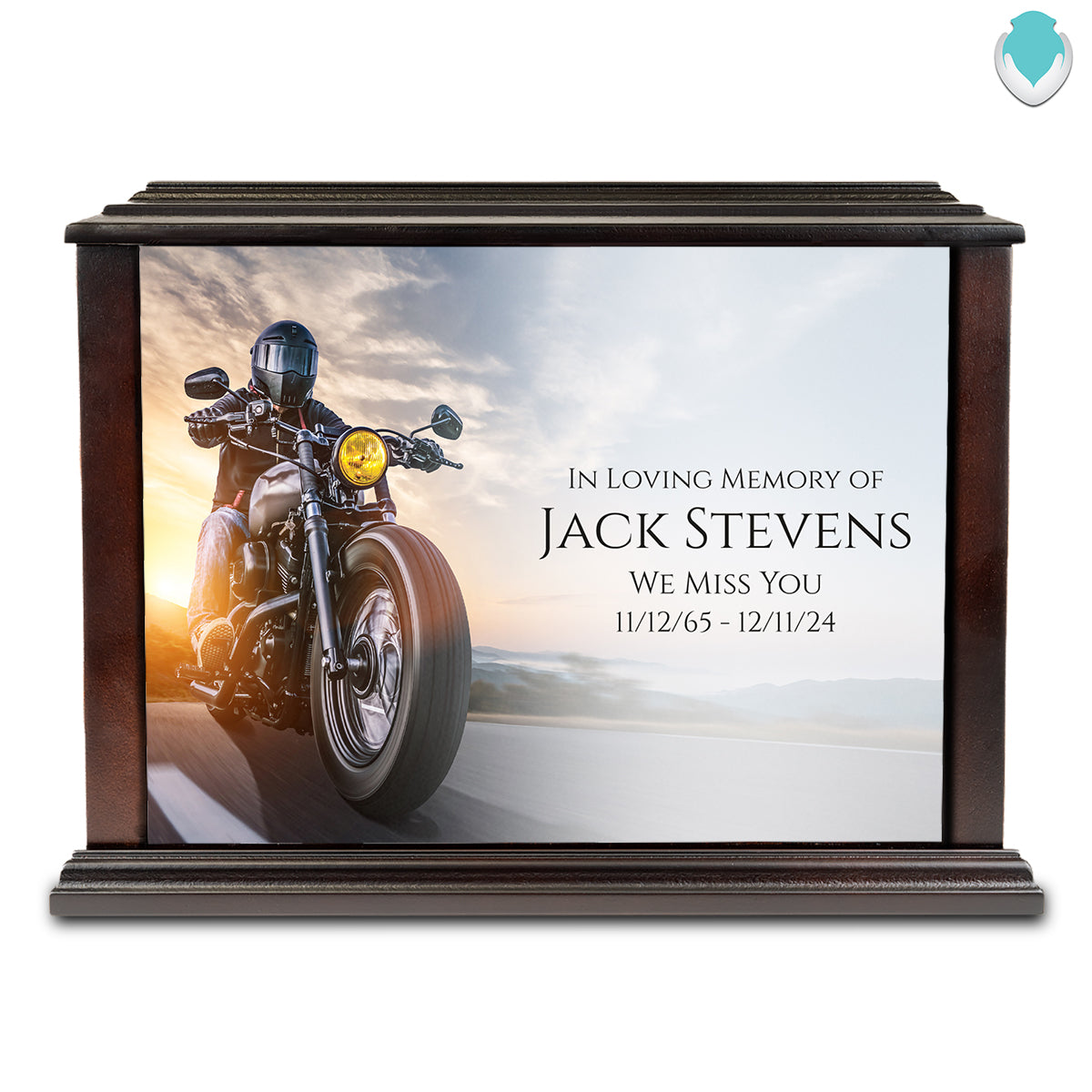 Custom Printed Heritage Everlasting Expressions Motorcycle Wood Box Cremation Urn