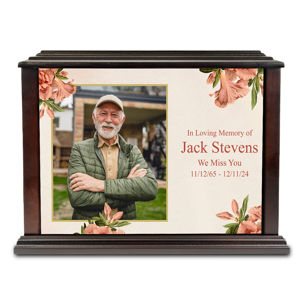 Custom Printed Heritage Everlasting Expressions Azalea Flower Wood Cremation Urn