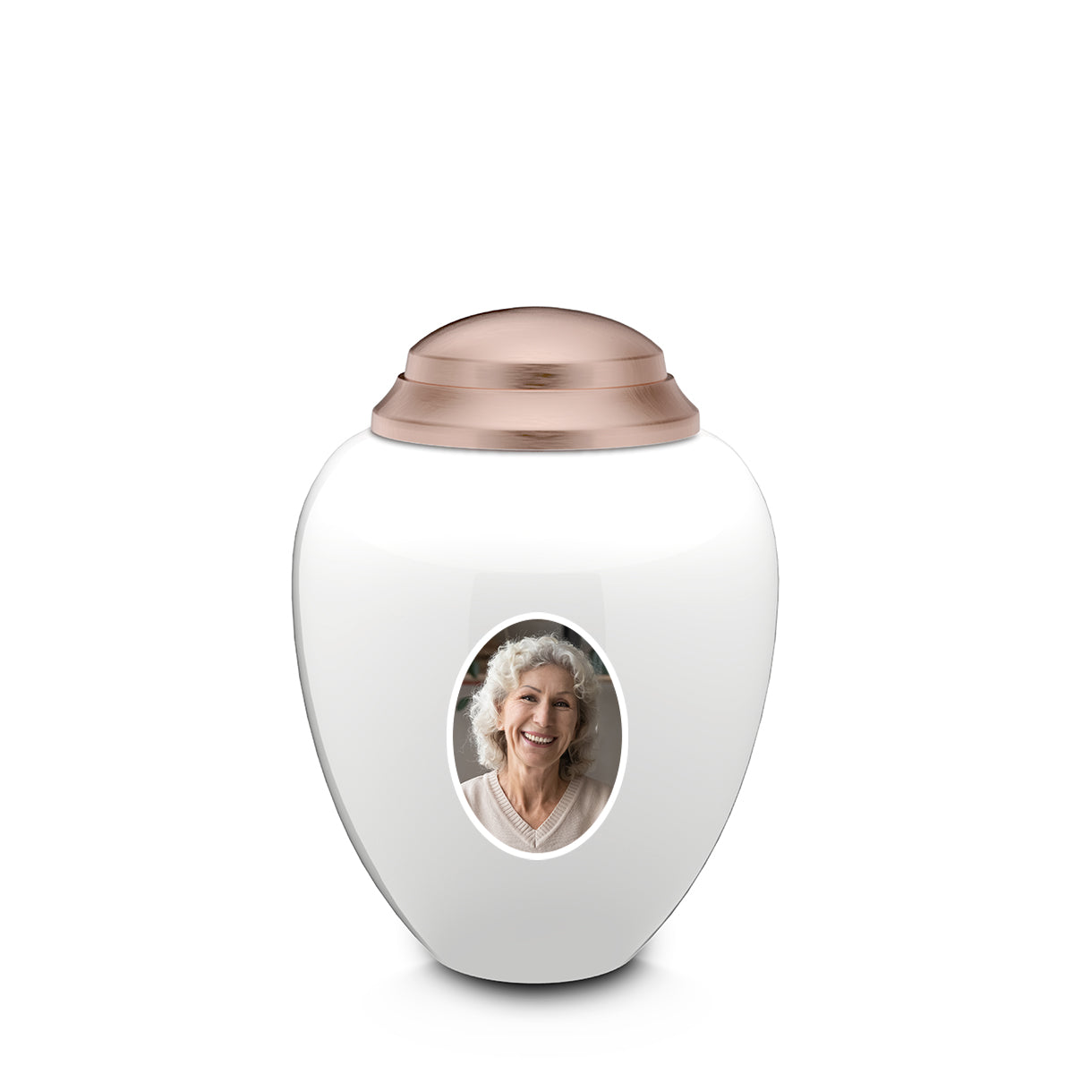 Keepsake Tribute White & Rose Gold Portrait Cremation Urn