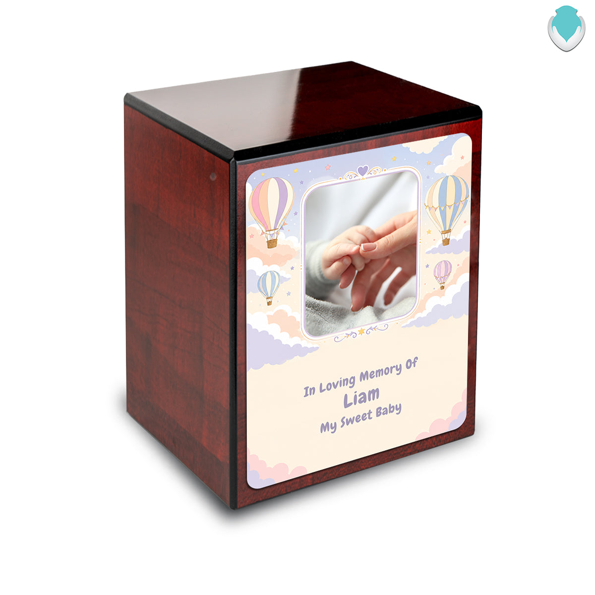 Custom Engraved Heritage Cherry Air Balloon Small Child Cremation Urn Memorial Box for Ashes