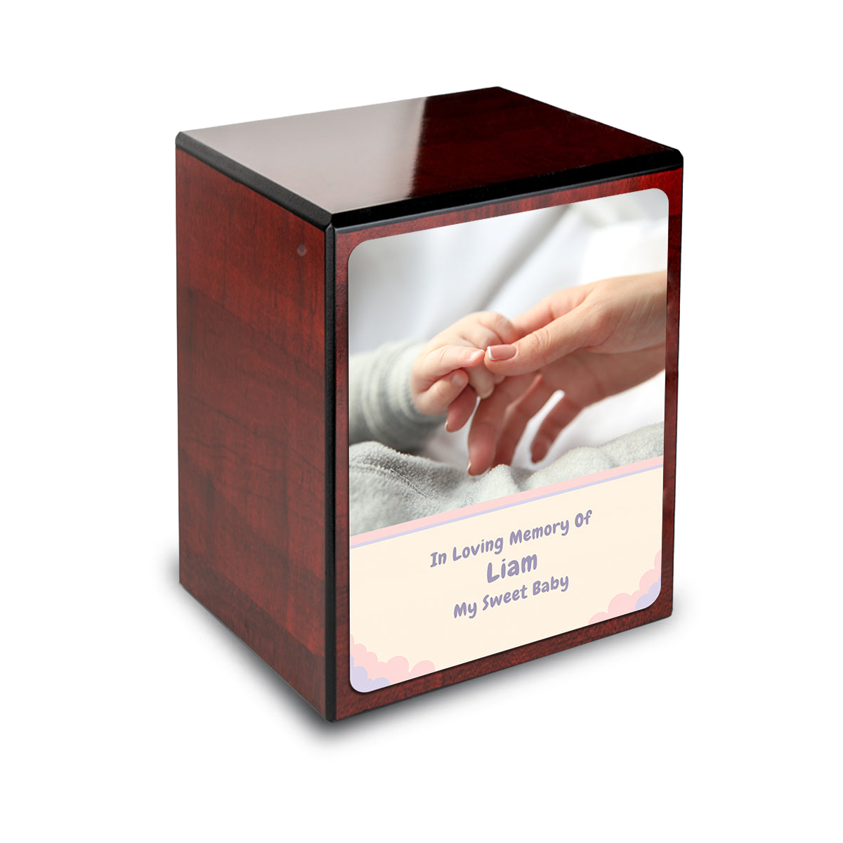 Custom Engraved Heritage Cherry Photo Small Child Cremation Urn Memorial Box for Ashes
