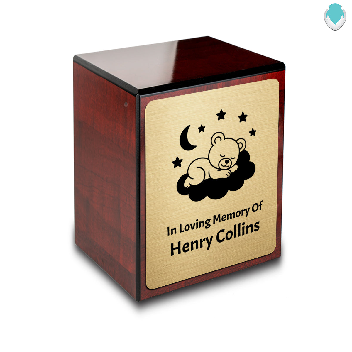 Custom Engraved Heritage Sleeping Teddy Cherry Small Cremation Urn Memorial Box for Ashes