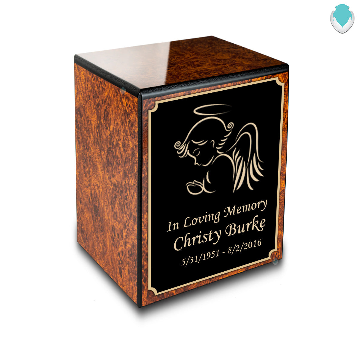 Custom Engraved Heritage Burl Small Cremation Urn Memorial Box for Ashes